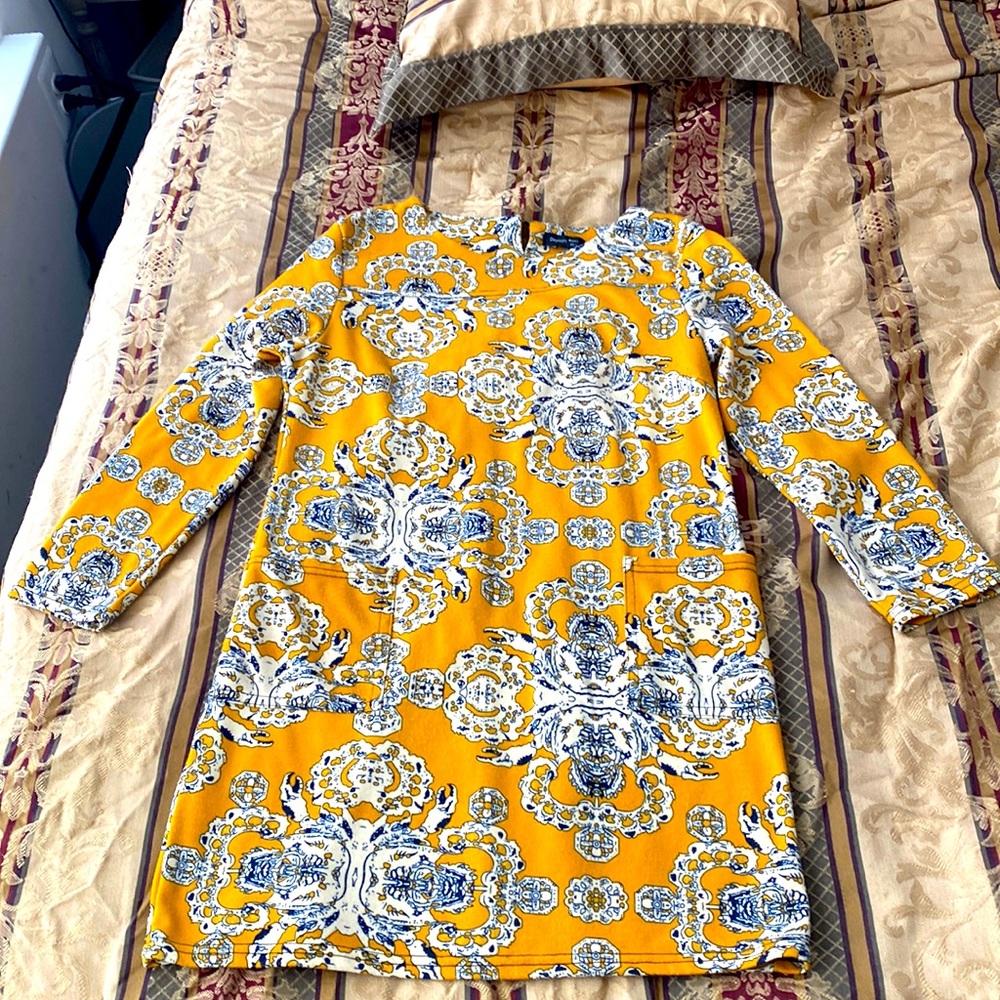 70s Mustard and Navy Bold Mod Dress
